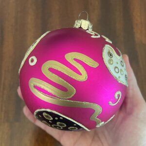 4" Glass Bulb Ornament Pink Gold Glitter Raised Decoration!